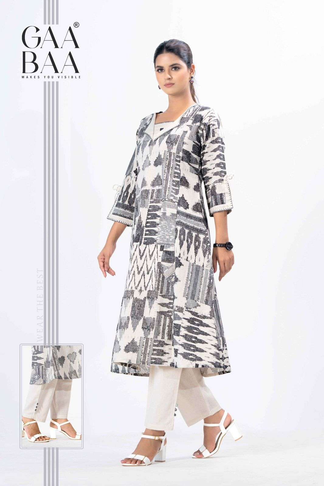 D.NO :- 937 BY GAABAA IN PURE SOFT COTTON FLEX WITH MIRROR ON NECK AND THREAD WORK 