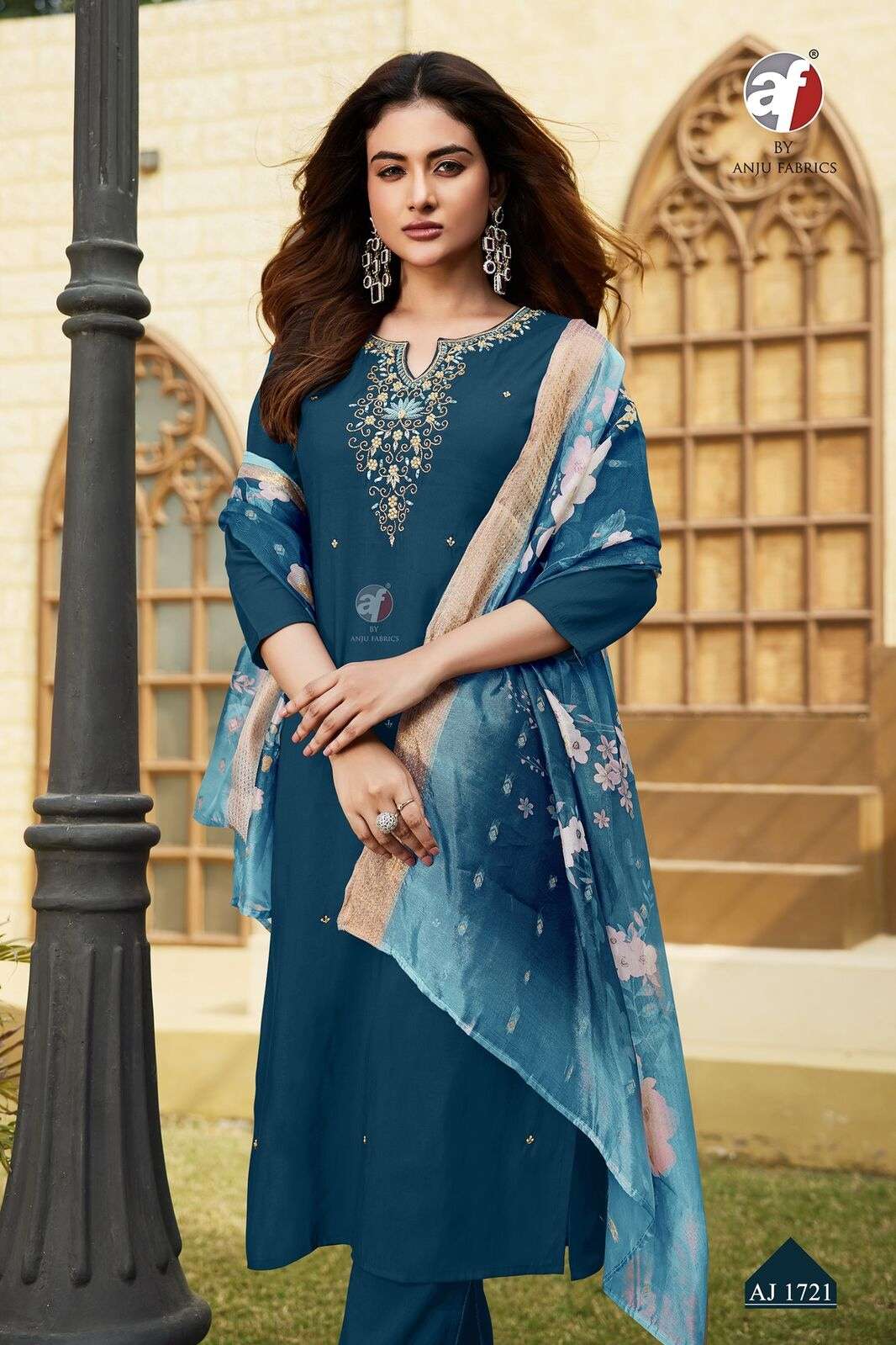 D.NO:- AJ 1721 BY ANJU FABRICS IN MODAL SILK WITH HEAVY JACQUARD SHADED DUPATTA