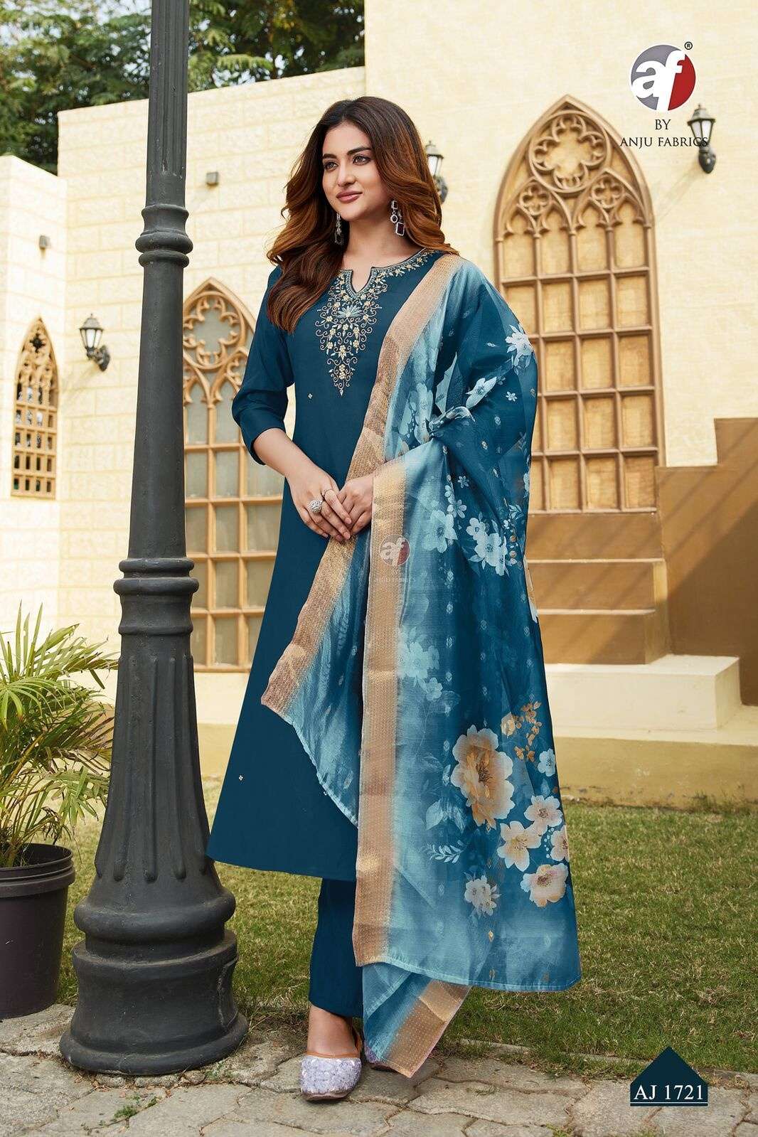 D.NO:- AJ 1721 BY ANJU FABRICS IN MODAL SILK WITH HEAVY JACQUARD SHADED DUPATTA
