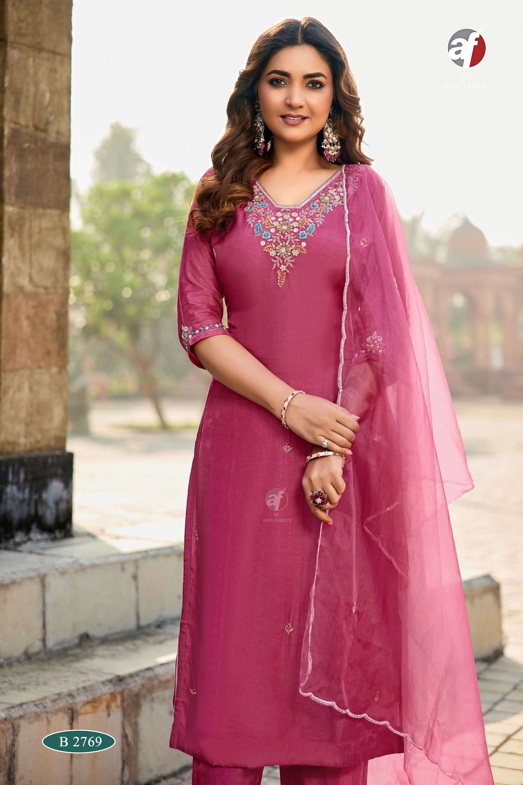 D.NO:- B 2769 BY ANJU FABRICS IN PURE DOLA SILK KURTI PANT WITH DUPATTA WITH HEAVY HANDWORK