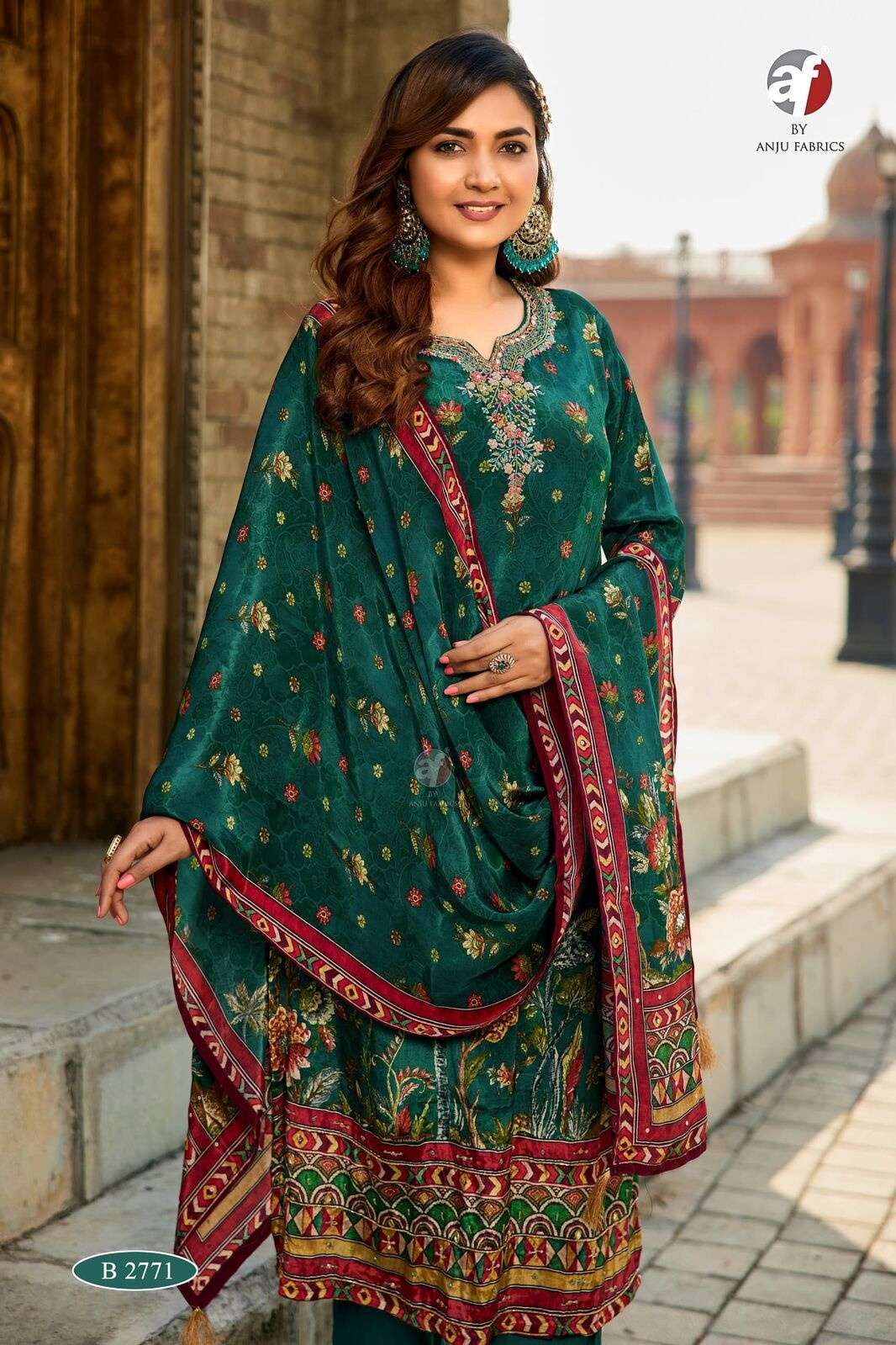 D.NO:- B 2771 BY ANJU FABRICS IN NATURAL CREPE WITH DIGITAL PRINT KURTI PANT WITH DUPATTA 