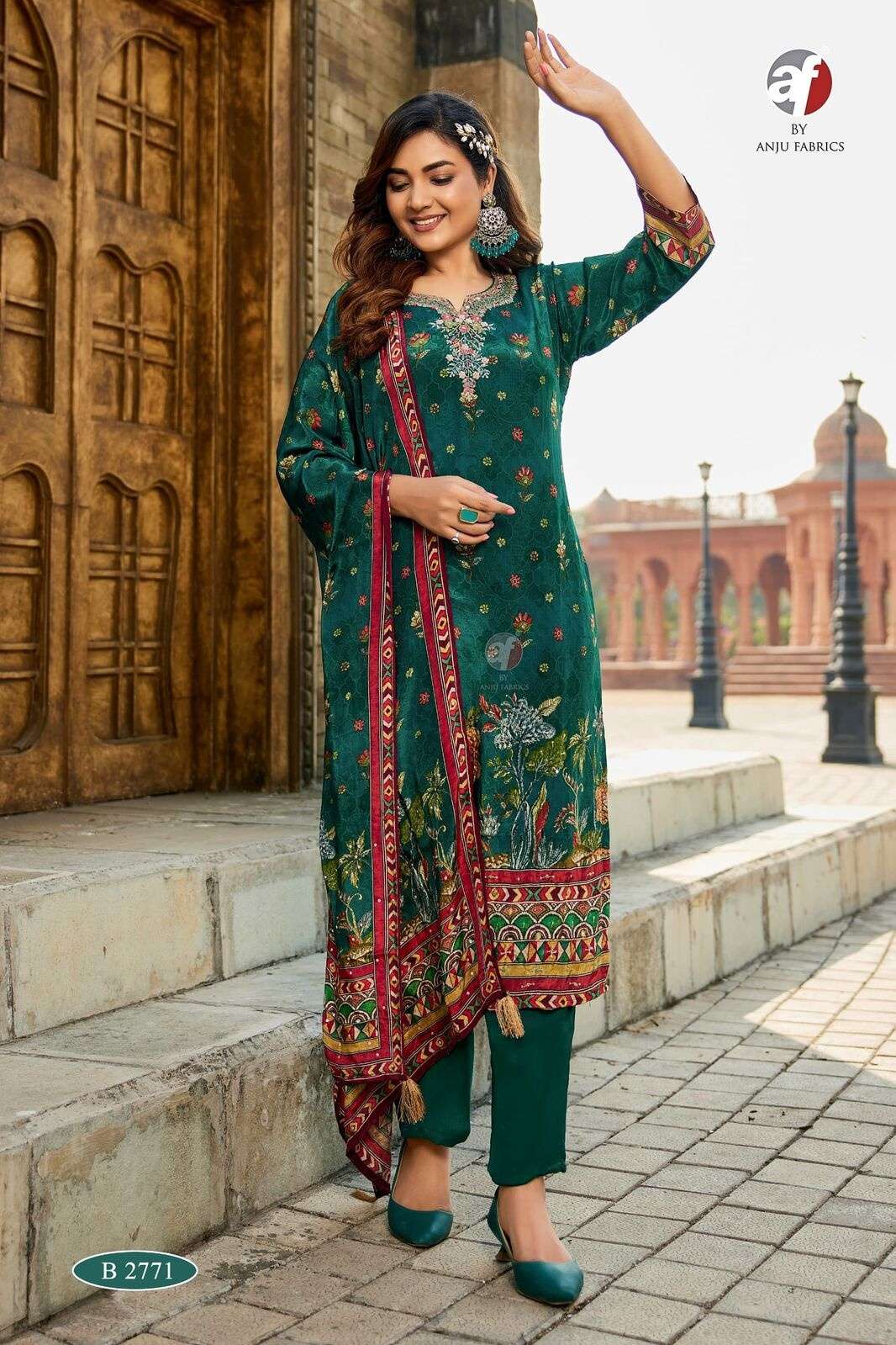 D.NO:- B 2771 BY ANJU FABRICS IN NATURAL CREPE WITH DIGITAL PRINT KURTI PANT WITH DUPATTA 