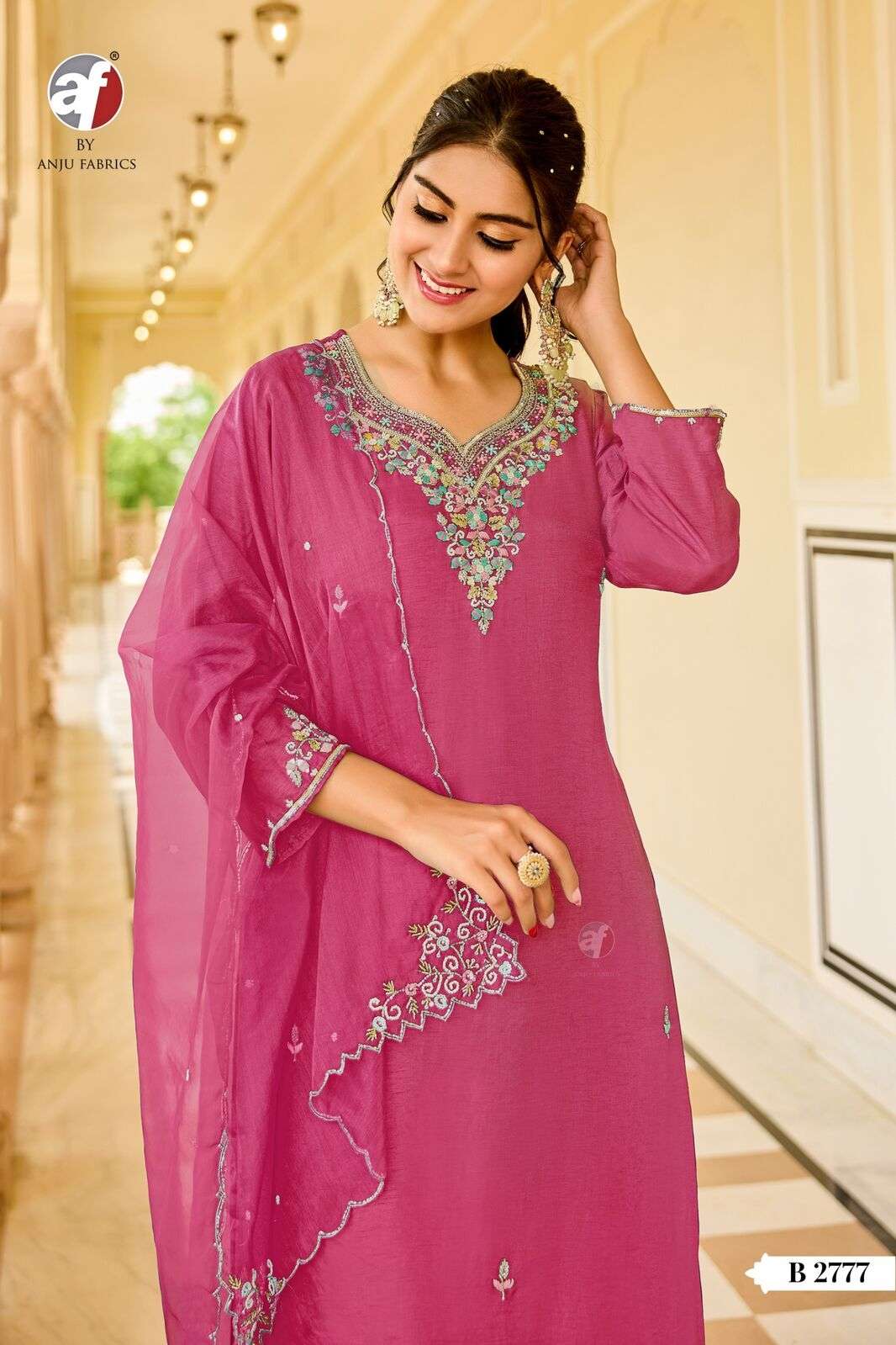 D.NO:- B 2777 BY ANJU FABRICS IN PURE DOLA SILK KURTI PANT & DUPATTA WITH HEAVY HANDWORK 