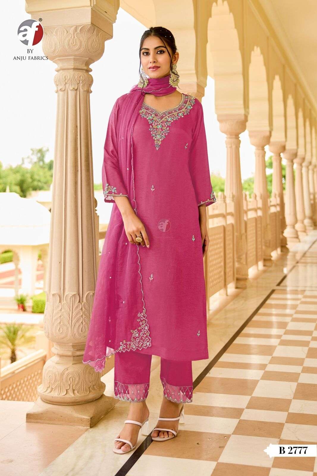 D.NO:- B 2777 BY ANJU FABRICS IN PURE DOLA SILK KURTI PANT & DUPATTA WITH HEAVY HANDWORK 