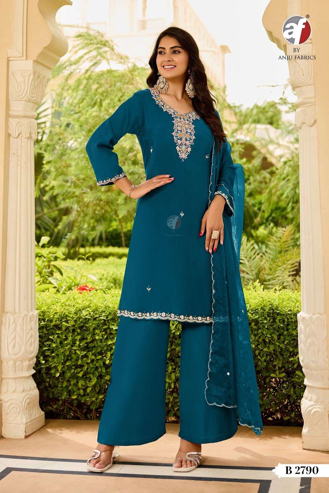 D.NO:- B 2790 BY ANJU FABRICS IN MODAL SILK KURTI PANT WITH  DUPATTA WITH PURE HEAVY HANDWORK 