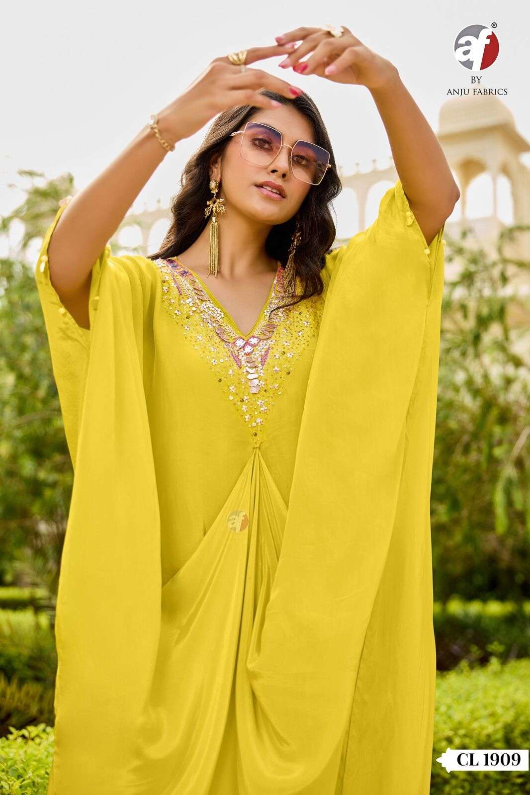 D.NO:- CL 1909 BY ANJU FABRICS IN PURE NATURAL CREPE WITH HANDWORK DESIGNER INDOWESTERN