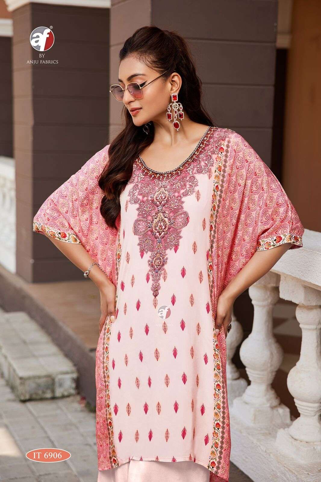 D.NO:- IT 6906 BY ANJU FABRICS IN PURE NATURAL CREPE DESIGNER KAFTAN KURTI WITH TULIP PANT