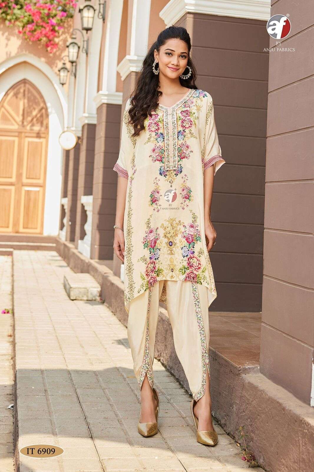 D.NO:- IT 6909 BY ANJU FABRICS IN PURE NATURAL CREPE DESIGNER KAFTAN KURTI WITH TULIP PANT