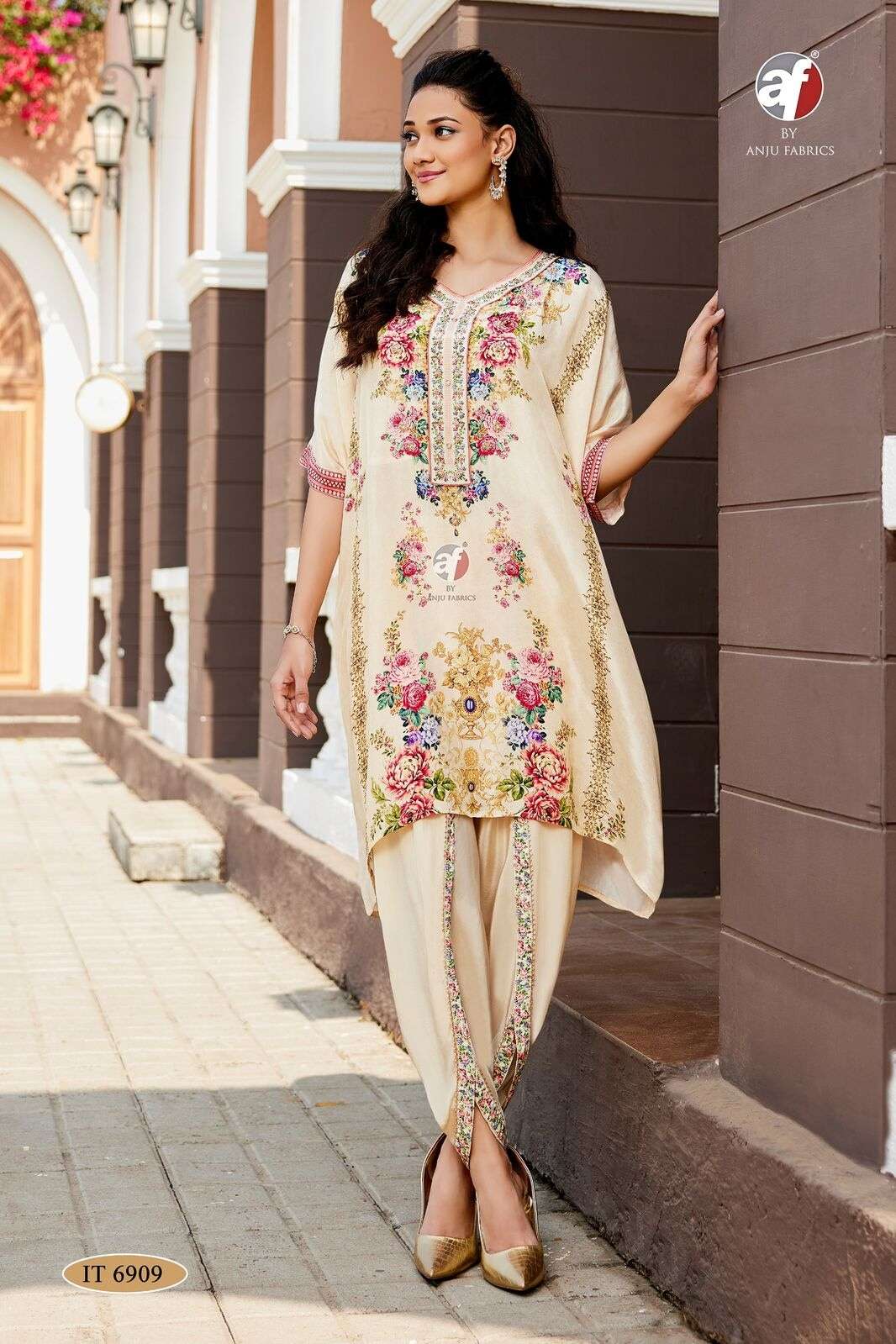 D.NO:- IT 6909 BY ANJU FABRICS IN PURE NATURAL CREPE DESIGNER KAFTAN KURTI WITH TULIP PANT
