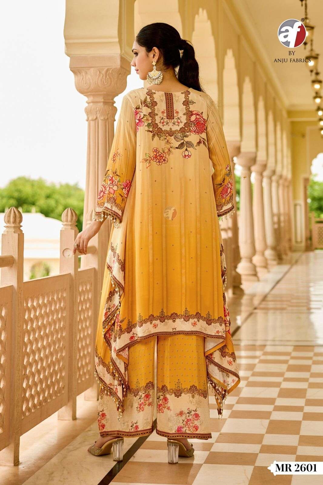 D.NO:- MR 2601 BY ANJU FABRICS IN PURE NATURAL CREPE WITH POSITION PRINT DESIGNER KAFTAN 