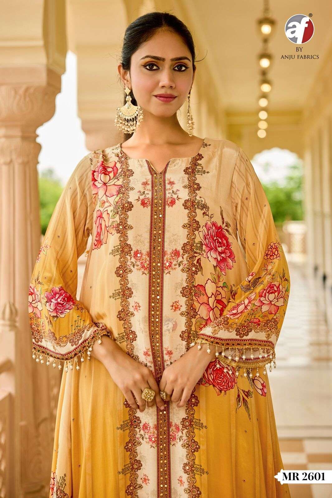 D.NO:- MR 2601 BY ANJU FABRICS IN PURE NATURAL CREPE WITH POSITION PRINT DESIGNER KAFTAN 