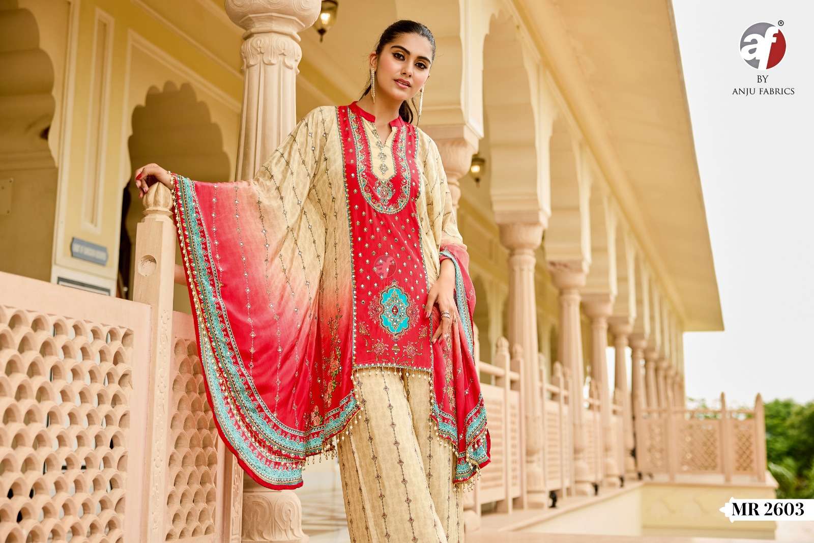 D.NO:- MR 2603 BY ANJU FABRICS IN PURE NATURAL CREPE WITH POSITION PRINT DESIGNER KAFTAN 