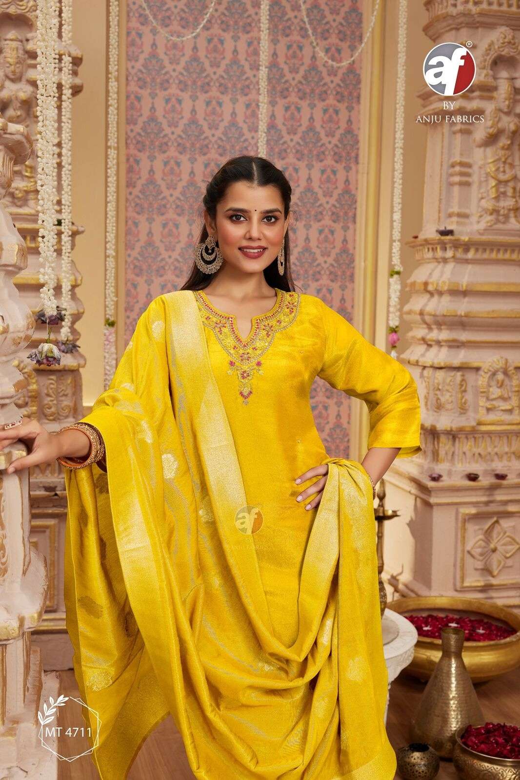 D.NO:- MT 4711 BY ANJU FABRICS IN PURE TISSUE SHIMMER KURTI PANT WITH DUPATTA 