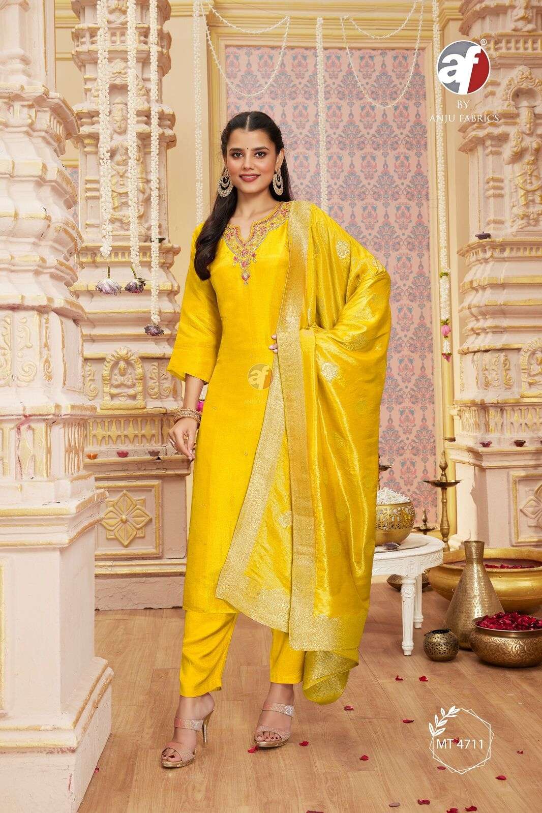 D.NO:- MT 4711 BY ANJU FABRICS IN PURE TISSUE SHIMMER KURTI PANT WITH DUPATTA 