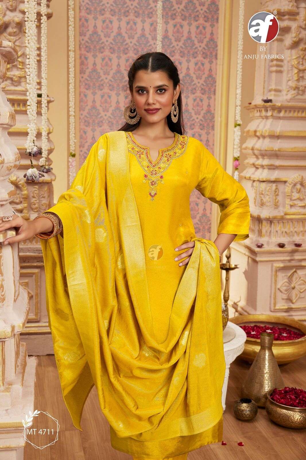 D.NO:- MT 4711 BY ANJU FABRICS IN PURE TISSUE SHIMMER KURTI PANT WITH DUPATTA 