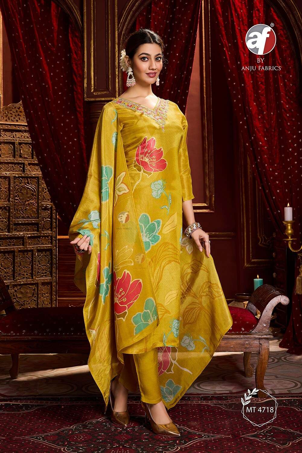 D.NO:- MT 4718 BY ANJU FABRICS IN PURE TISSUE SHIMMER WITH JACQUARD DUPATTA AND HANDWORK 