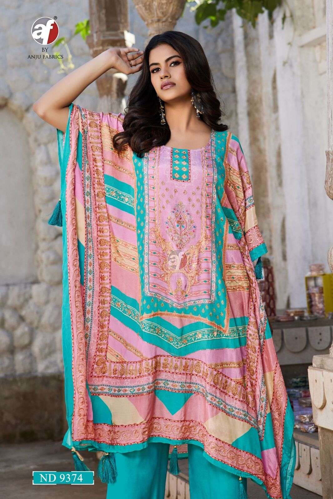 D.NO:- ND 9374 BY ANJU FABRICS IN BLENDED VISCOSE DESIGNER KAFTAN WITH PLAZO 