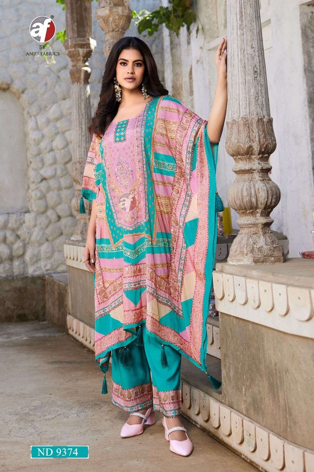 D.NO:- ND 9374 BY ANJU FABRICS IN BLENDED VISCOSE DESIGNER KAFTAN WITH PLAZO 