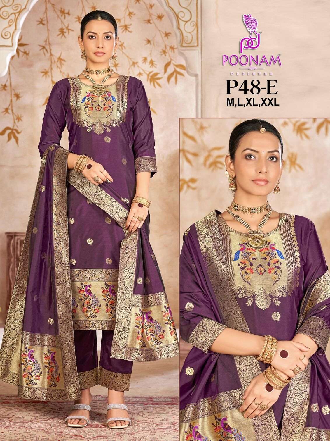 D.NO :- P48 BY POONAM DESIGNER IN PURE SOFT LICHI SILK WITH JACQUARDS PAITHANI CONCEPT 