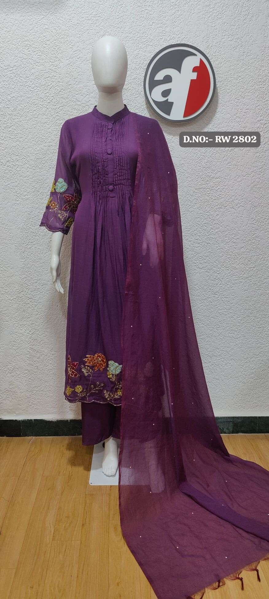 D.NO:- RW 2802 BY ANJU FABRICS IN PURE MUL CHANDERI ANARKALI KURTI WITH WIDE PANT & DUPATTA 