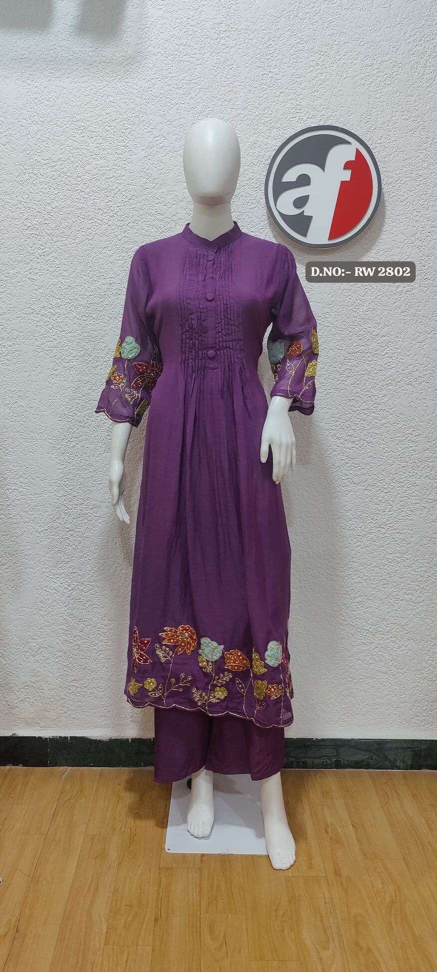 D.NO:- RW 2802 BY ANJU FABRICS IN PURE MUL CHANDERI ANARKALI KURTI WITH WIDE PANT & DUPATTA 