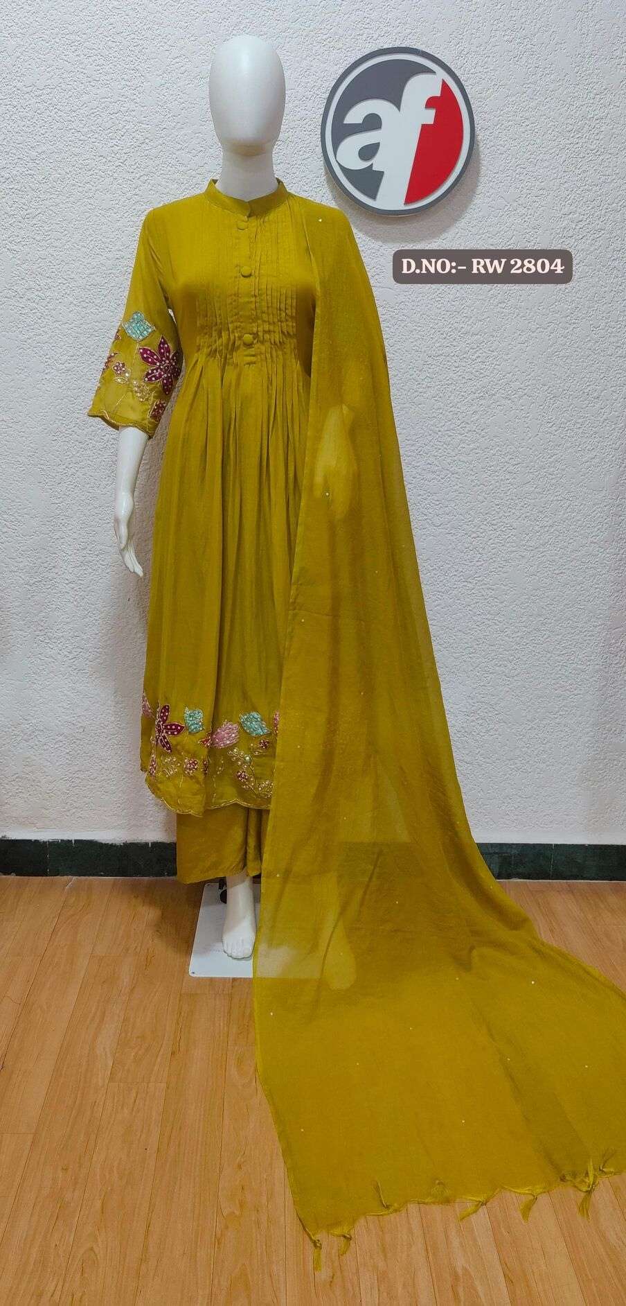 D.NO:- RW 2804 BY ANJU FABRICS IN PURE MUL CHANDERI ANARKALI KURTI WITH WIDE PANT & DUPATTA 