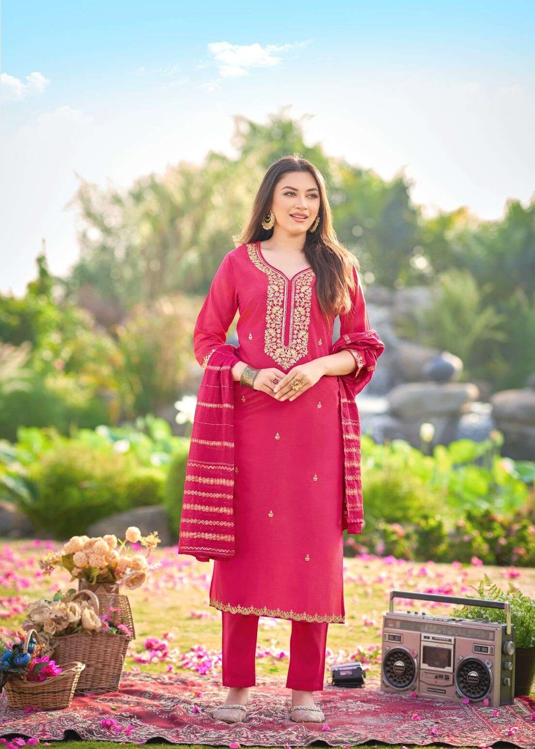 DILBARA BY TEXOFAB IN SIMMER ROMAN WITH QUARDING EMBROIDERY WITH FANCY LACE 