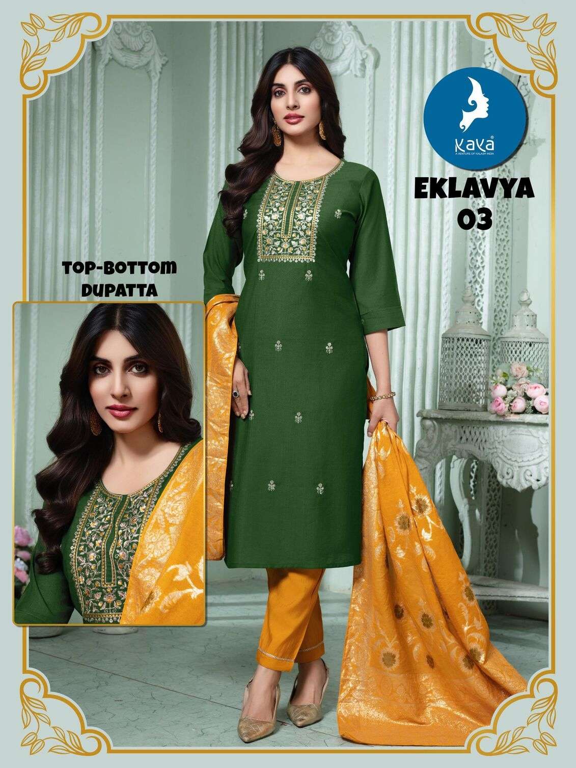 EKLAVYA BY KAYA KURTI IN VERTICAN SILK 3 PIECE STRAIGHT CUT CONCEPT 
