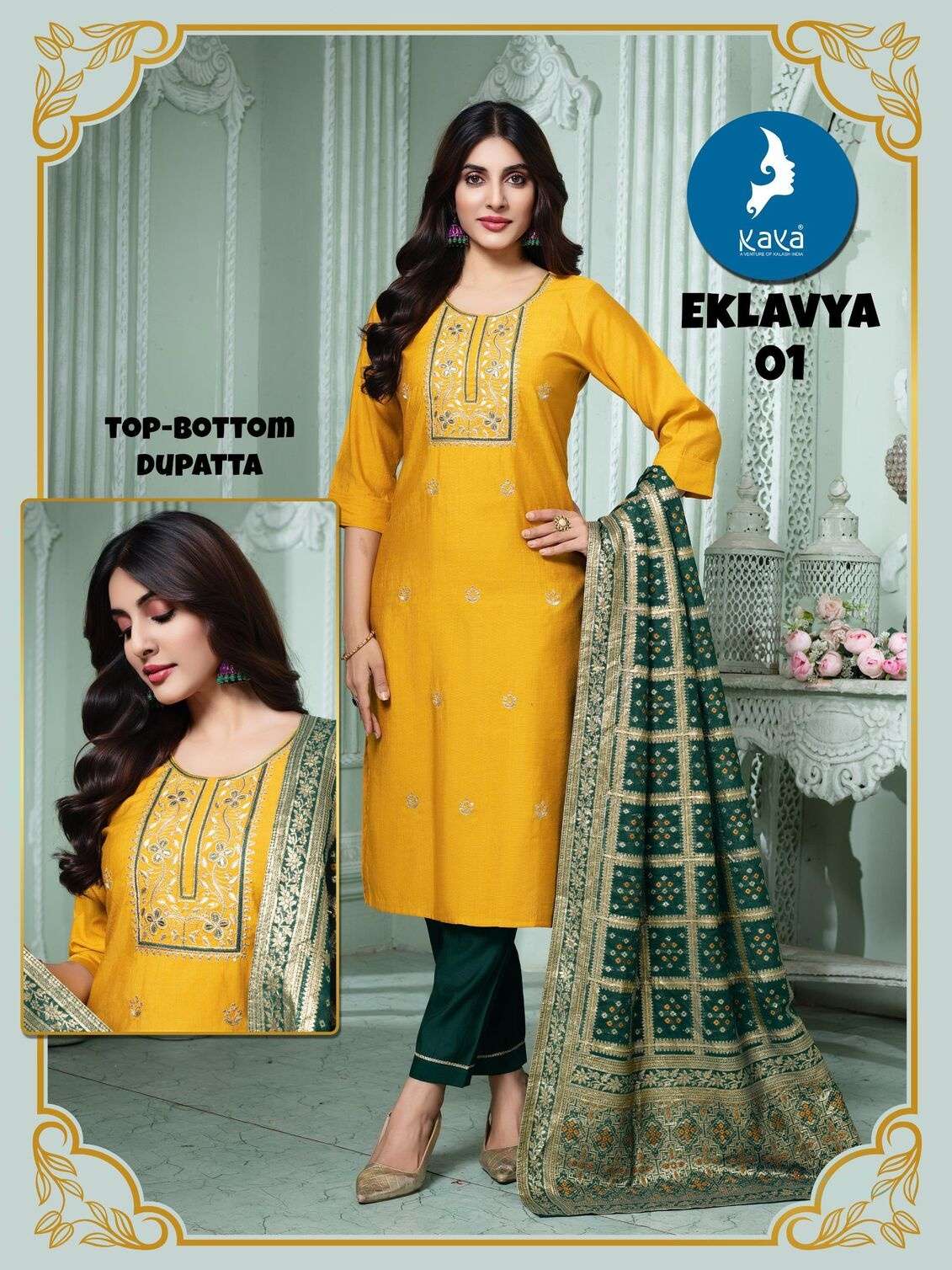 EKLAVYA BY KAYA KURTI IN VERTICAN SILK 3 PIECE STRAIGHT CUT CONCEPT 