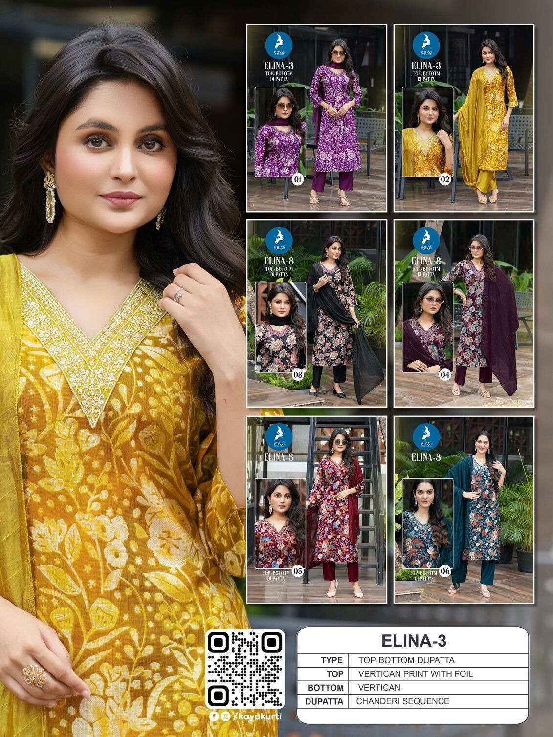 ELINA-3 BY KAYA KURTI IN VETICAN PRINT WITH FOIL PRINT STRAIGHT CUT CONCEPT 