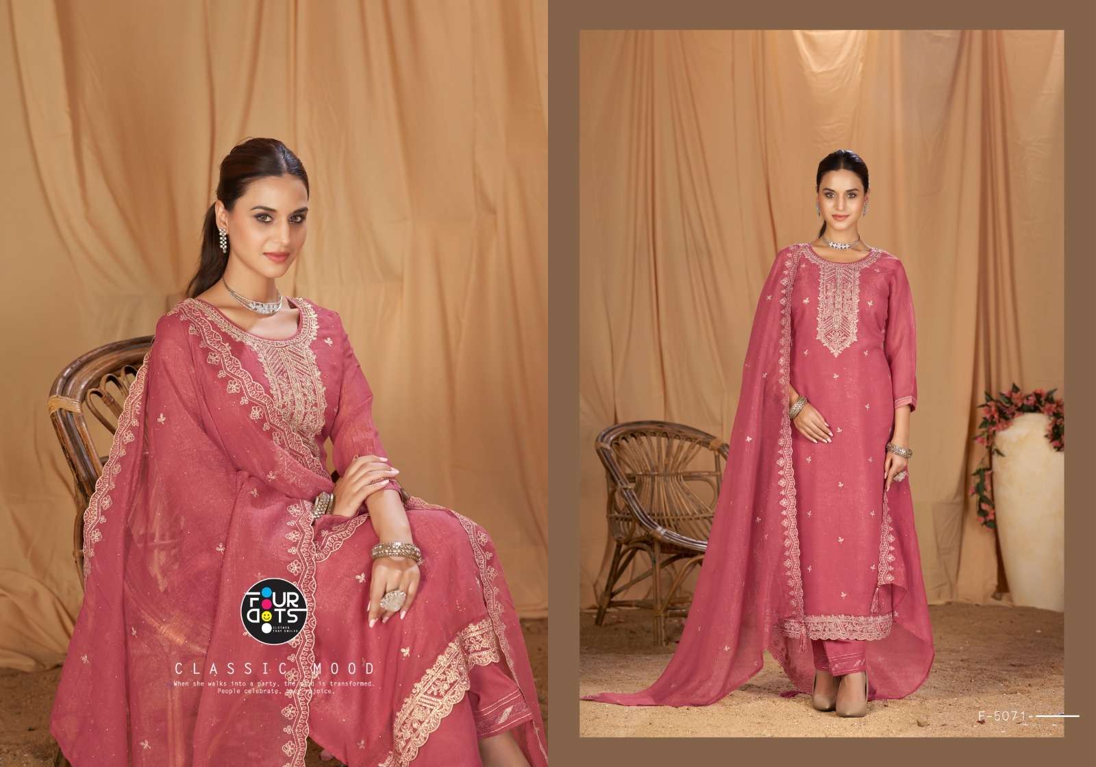 ENOCH BY FOURDOTS IN ROSE GOLD SILK WITH EMBROIDERY AND JARKAN WORK 