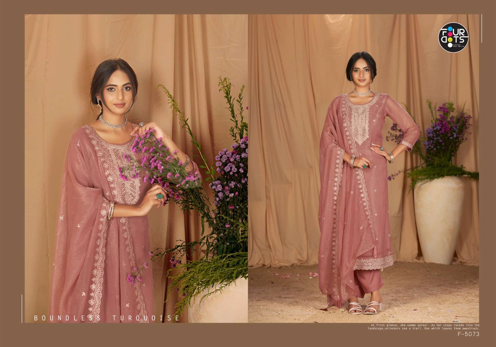 ENOCH BY FOURDOTS IN ROSE GOLD SILK WITH EMBROIDERY AND JARKAN WORK 