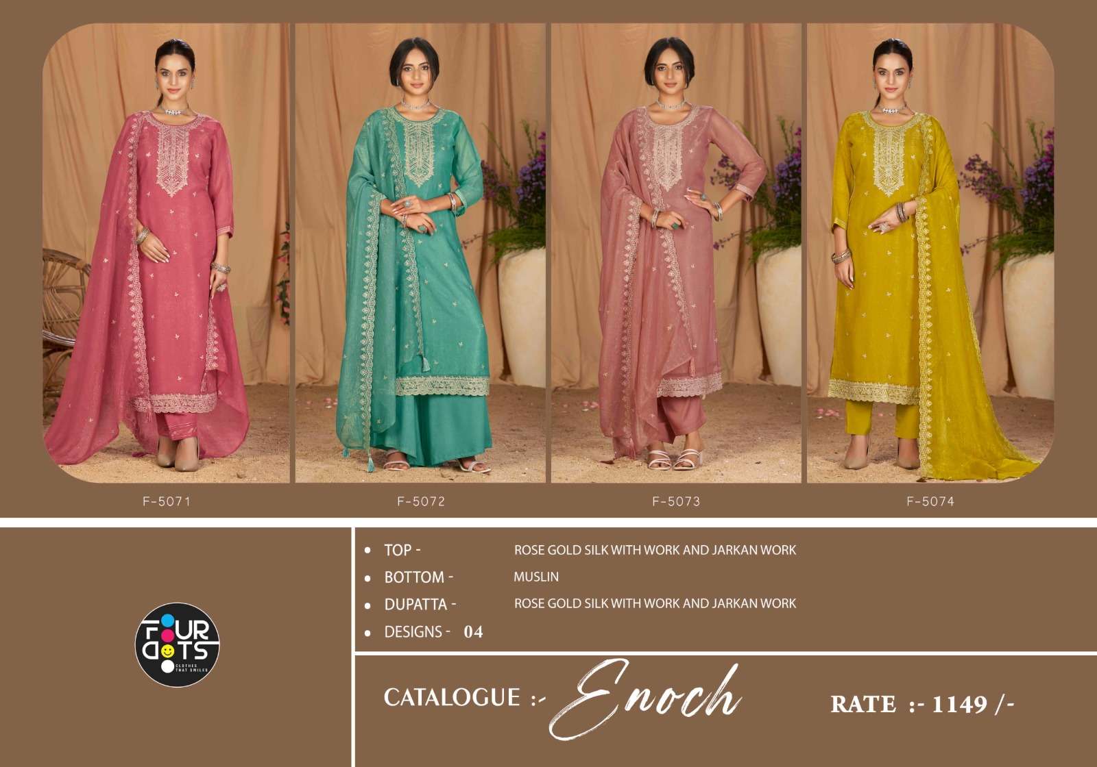 ENOCH BY FOURDOTS IN ROSE GOLD SILK WITH EMBROIDERY AND JARKAN WORK 