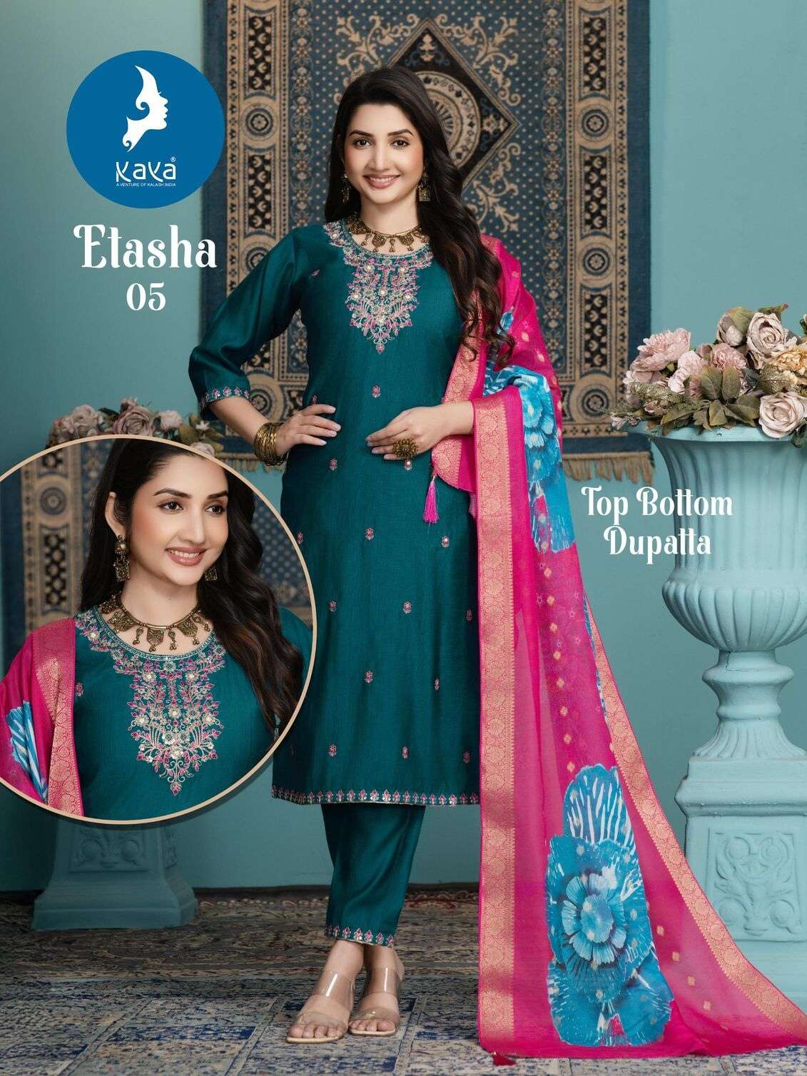 ETASHA BY KAYA KURTI IN VERTICAN SILK 3 PIECE STRAIGHT CUT CONCEPT 