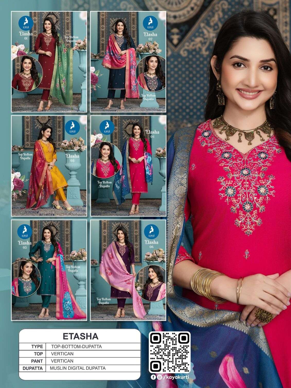 ETASHA BY KAYA KURTI IN VERTICAN SILK 3 PIECE STRAIGHT CUT CONCEPT 