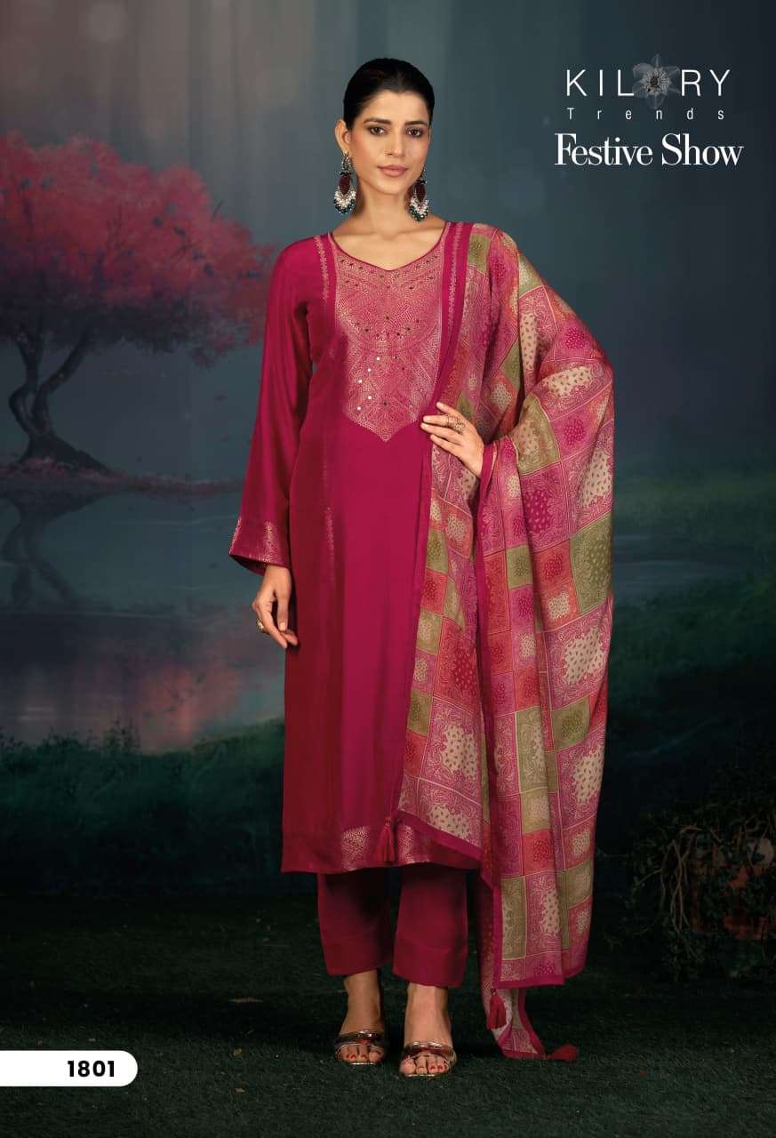 FESTIVE SHOW BY KILORY TRENDS IN PURE MUSLIN JACQUARD SILK WITH HANDWORK  