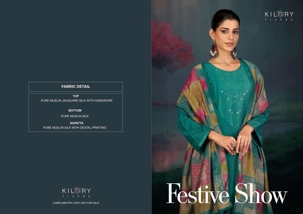 FESTIVE SHOW BY KILORY TRENDS IN PURE MUSLIN JACQUARD SILK WITH HANDWORK  
