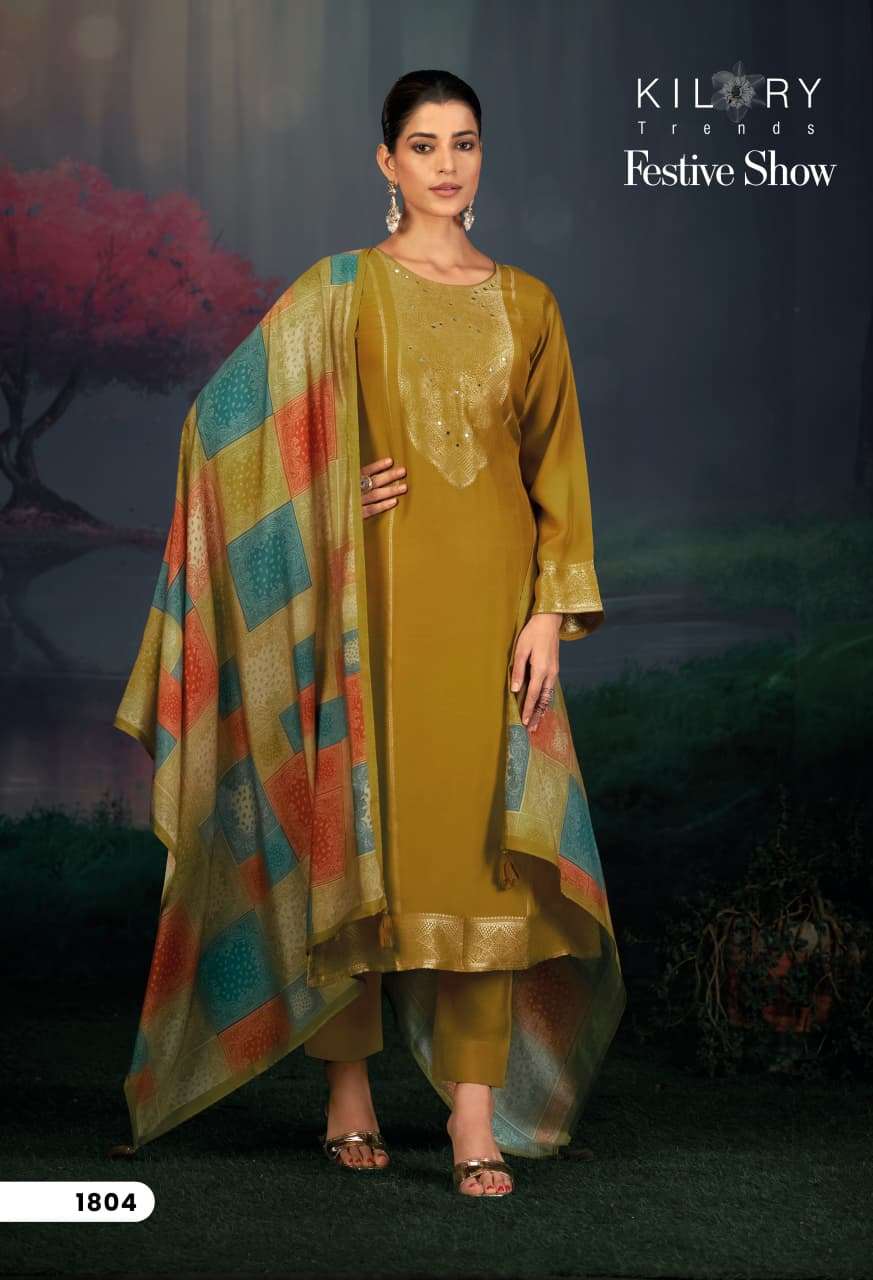 FESTIVE SHOW BY KILORY TRENDS IN PURE MUSLIN JACQUARD SILK WITH HANDWORK  