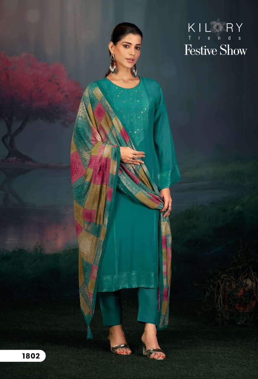 FESTIVE SHOW BY KILORY TRENDS IN PURE MUSLIN JACQUARD SILK WITH HANDWORK  