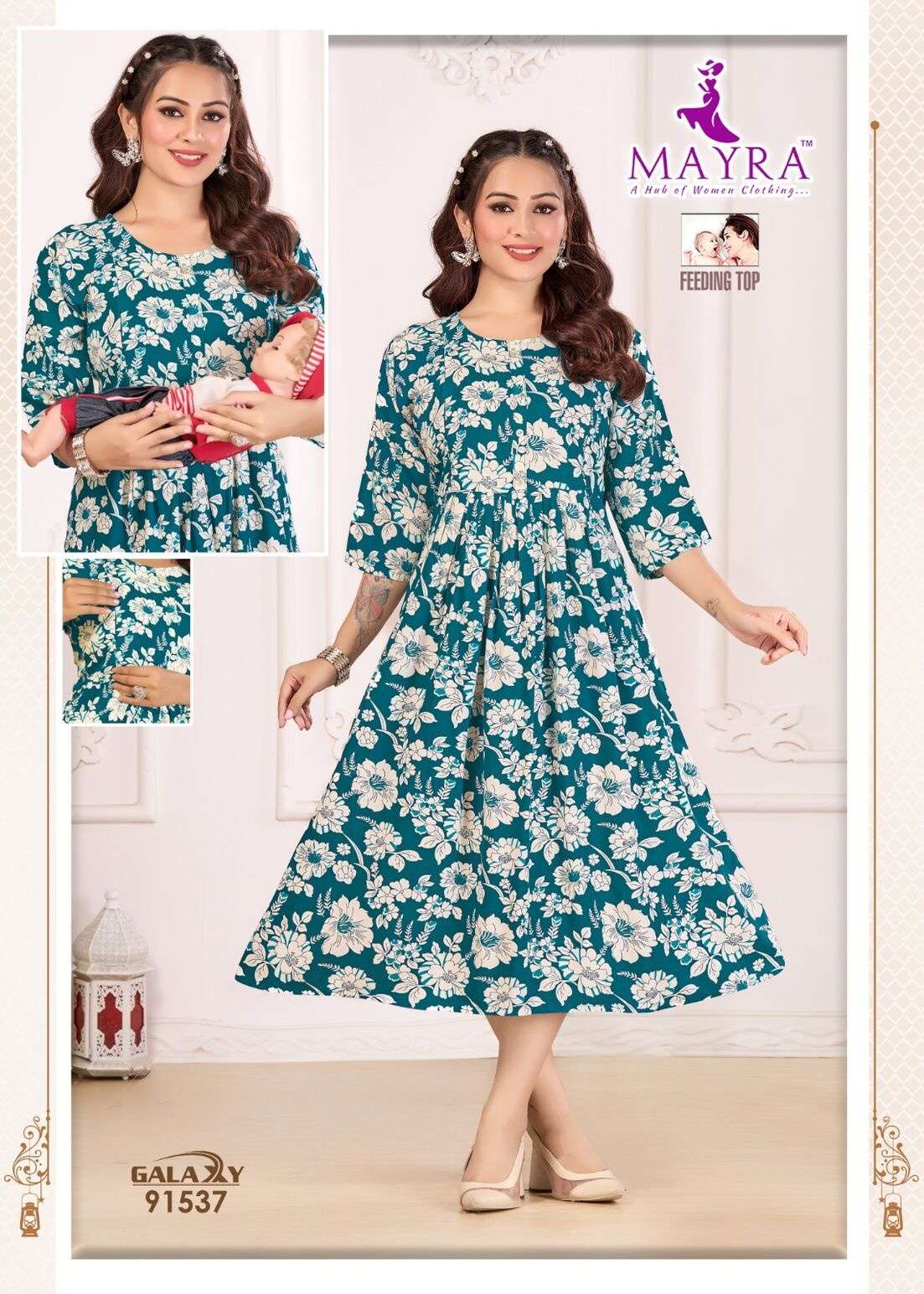 GALAXY BY MAYRA FASHION IN PURE RAYON PRINT WITH FEEDING UMBRELLA KURTI 
