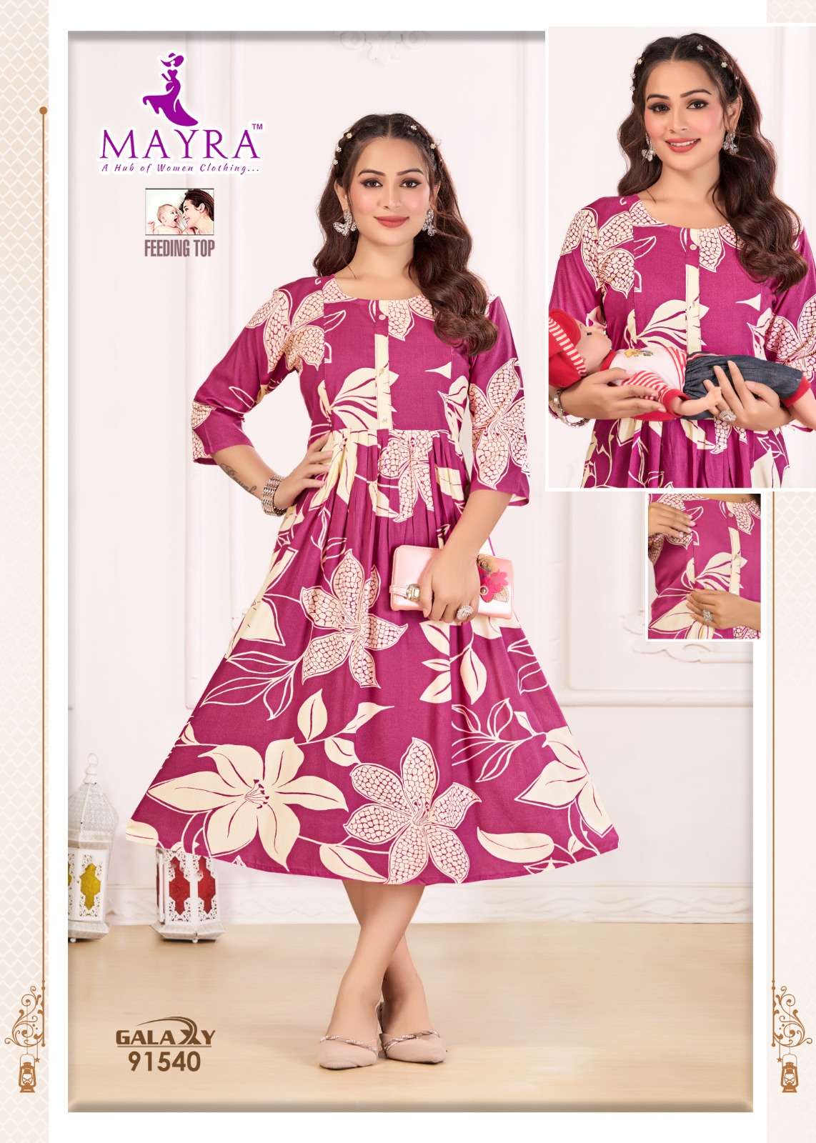 GALAXY BY MAYRA FASHION IN PURE RAYON PRINT WITH FEEDING UMBRELLA KURTI 