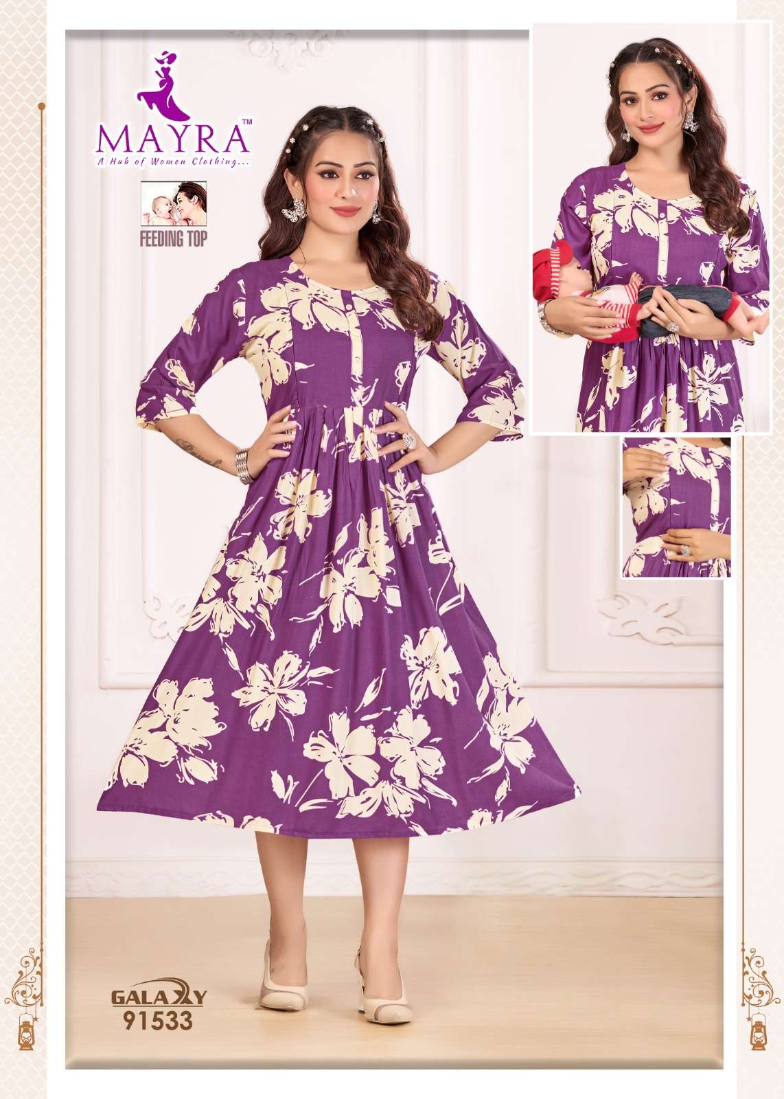 GALAXY BY MAYRA FASHION IN PURE RAYON PRINT WITH FEEDING UMBRELLA KURTI 