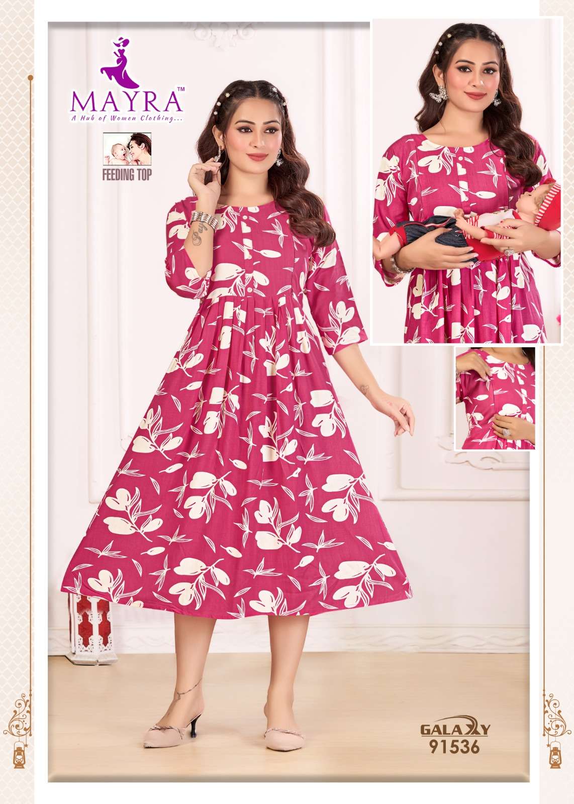GALAXY BY MAYRA FASHION IN PURE RAYON PRINT WITH FEEDING UMBRELLA KURTI 