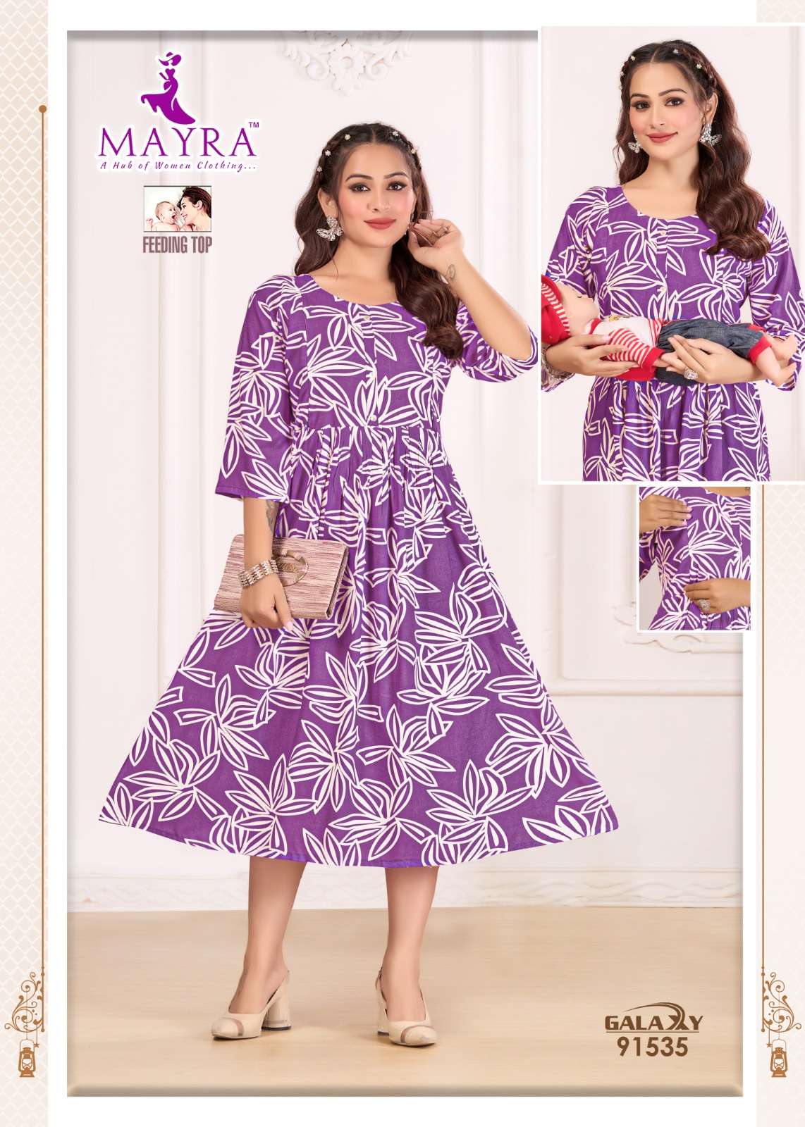 GALAXY BY MAYRA FASHION IN PURE RAYON PRINT WITH FEEDING UMBRELLA KURTI 