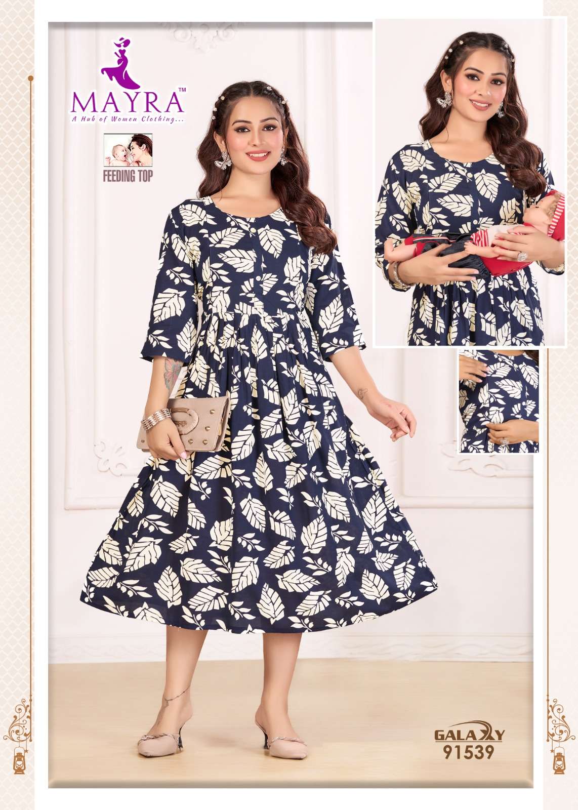 GALAXY BY MAYRA FASHION IN PURE RAYON PRINT WITH FEEDING UMBRELLA KURTI 