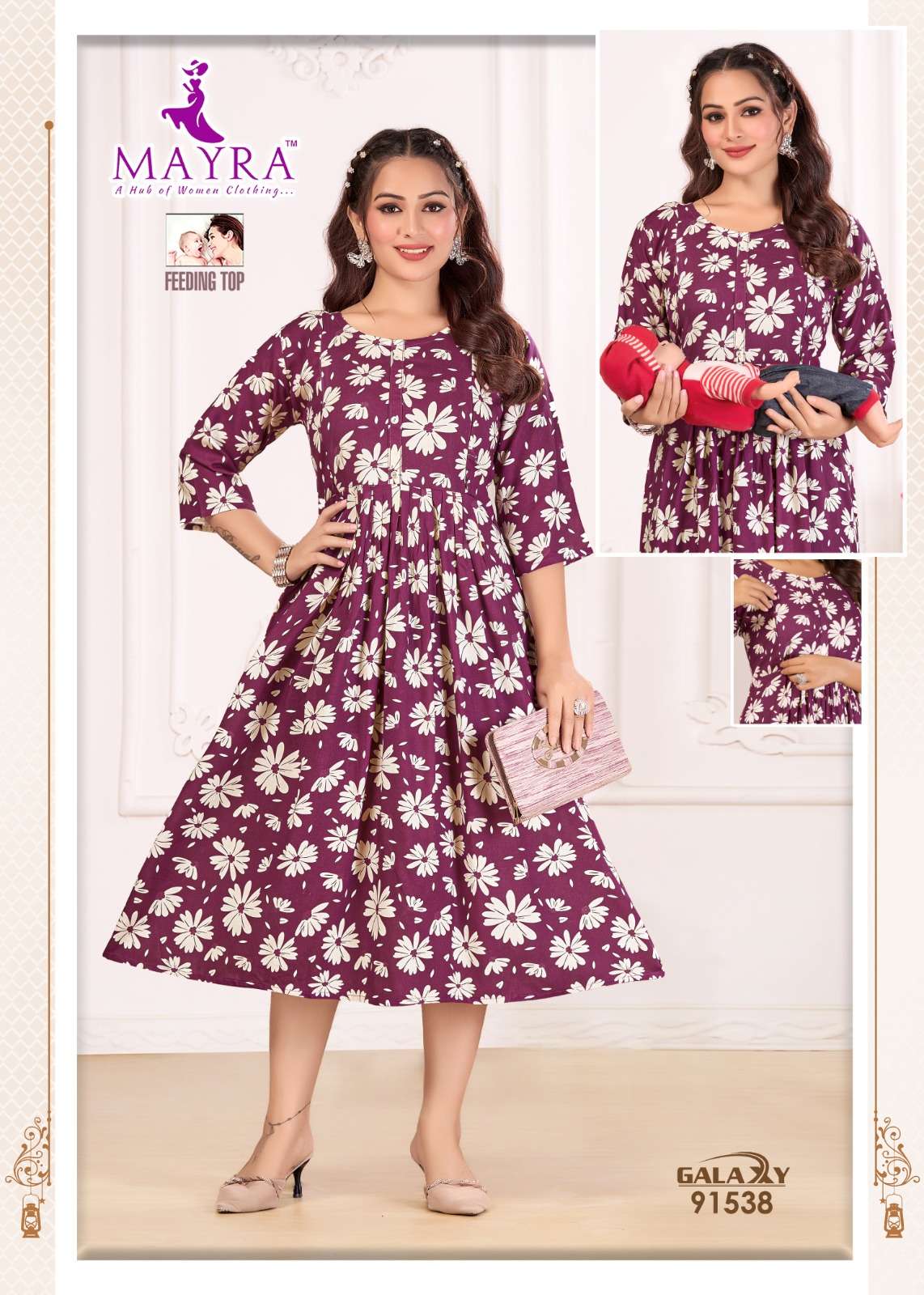 GALAXY BY MAYRA FASHION IN PURE RAYON PRINT WITH FEEDING UMBRELLA KURTI 