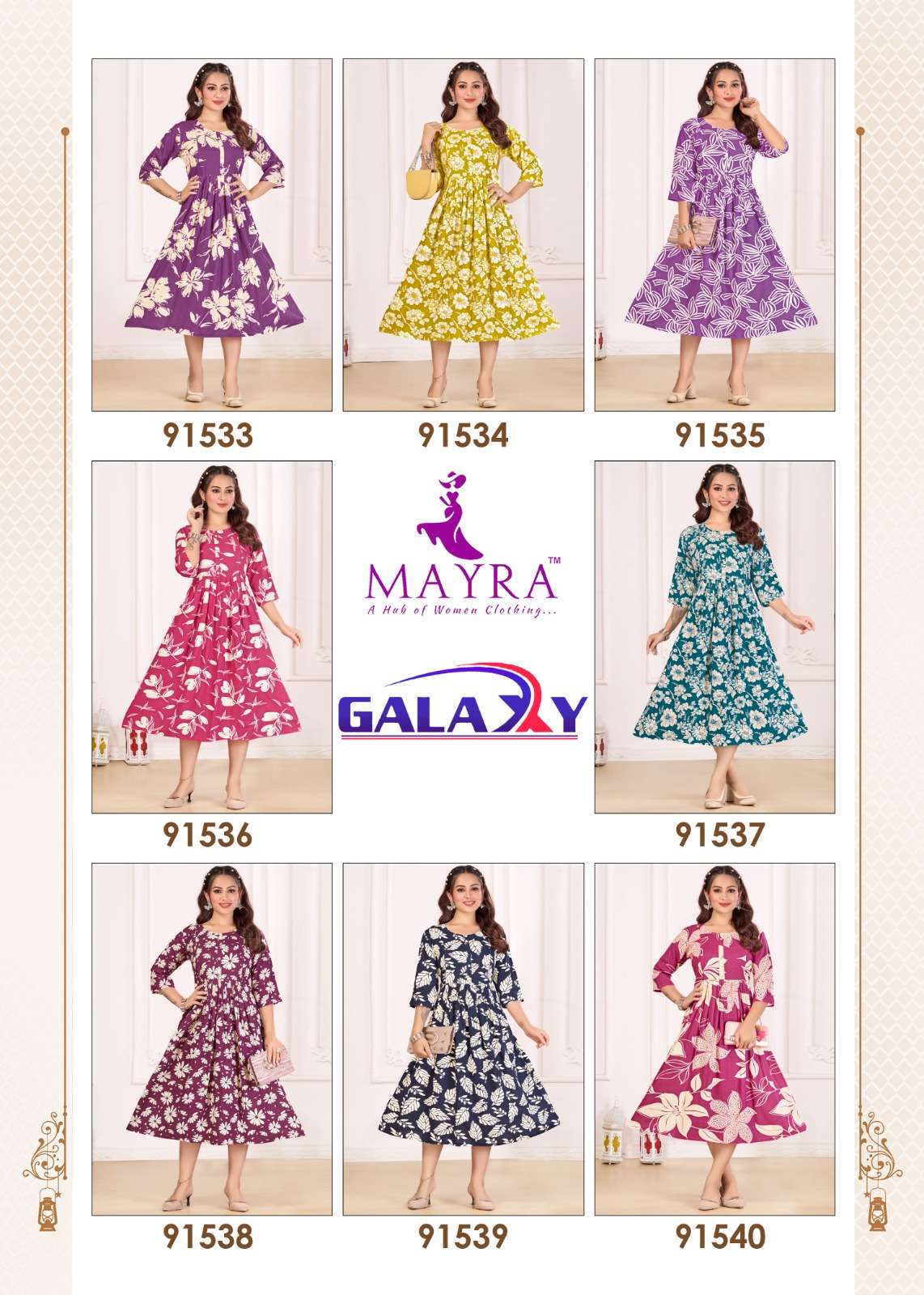 GALAXY BY MAYRA FASHION IN PURE RAYON PRINT WITH FEEDING UMBRELLA KURTI 