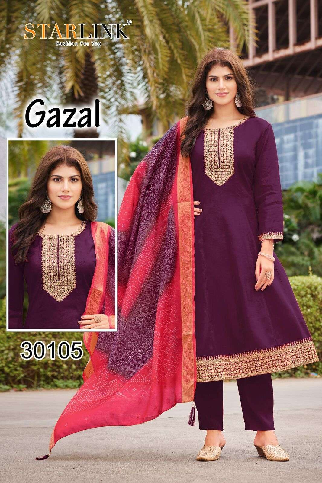 GAZAL BY STARLINK IN ROMAN SILK WITH FLAIR WITH FANCY EMBROIDERY WORK AND INNER