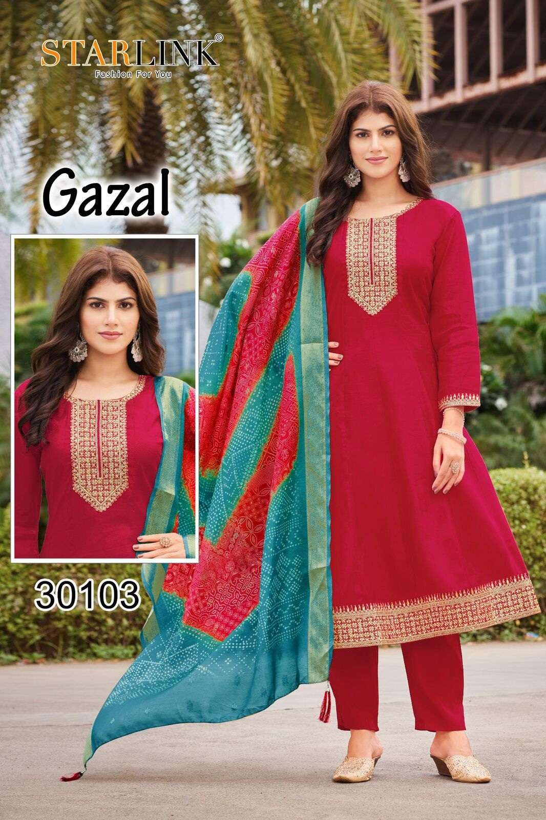 GAZAL BY STARLINK IN ROMAN SILK WITH FLAIR WITH FANCY EMBROIDERY WORK AND INNER