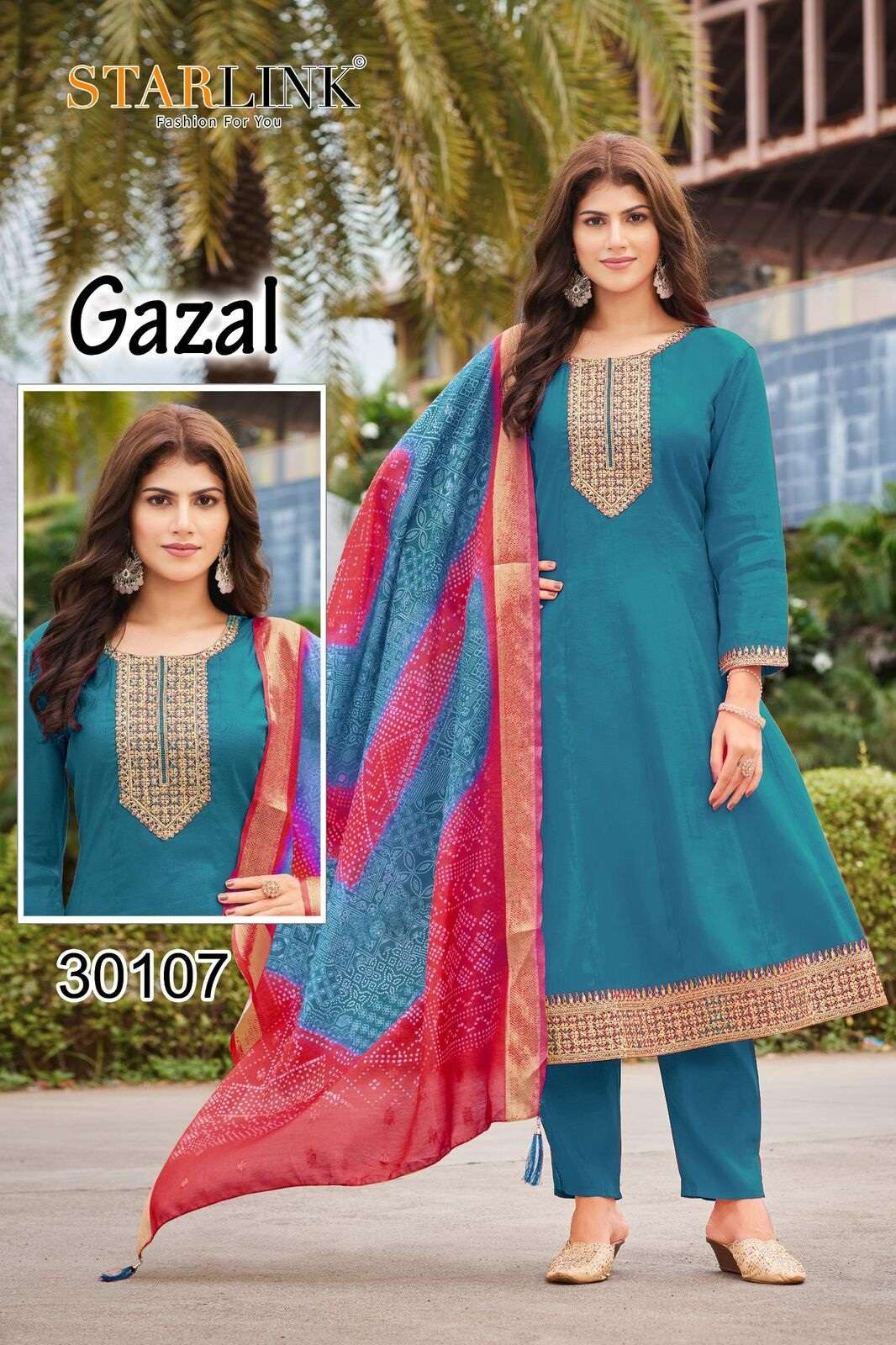 GAZAL BY STARLINK IN ROMAN SILK WITH FLAIR WITH FANCY EMBROIDERY WORK AND INNER